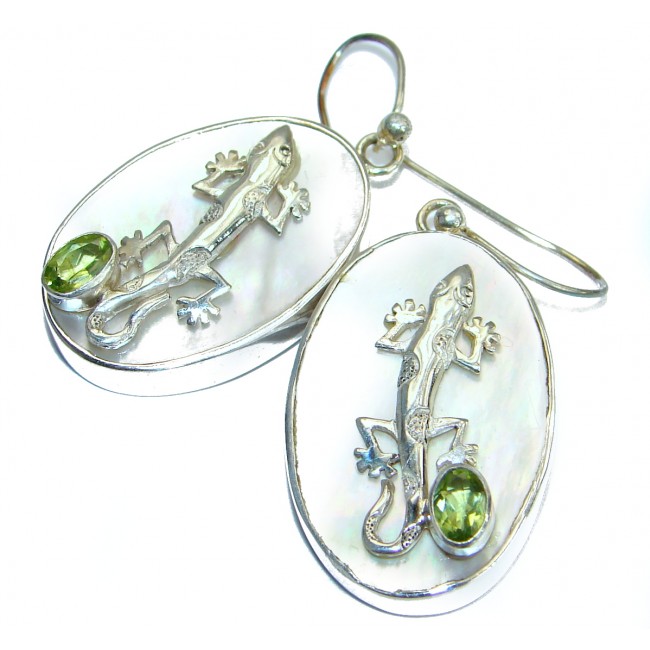 Lizards Blister Pearl Peridot .925 Sterling Silver handmade earrings