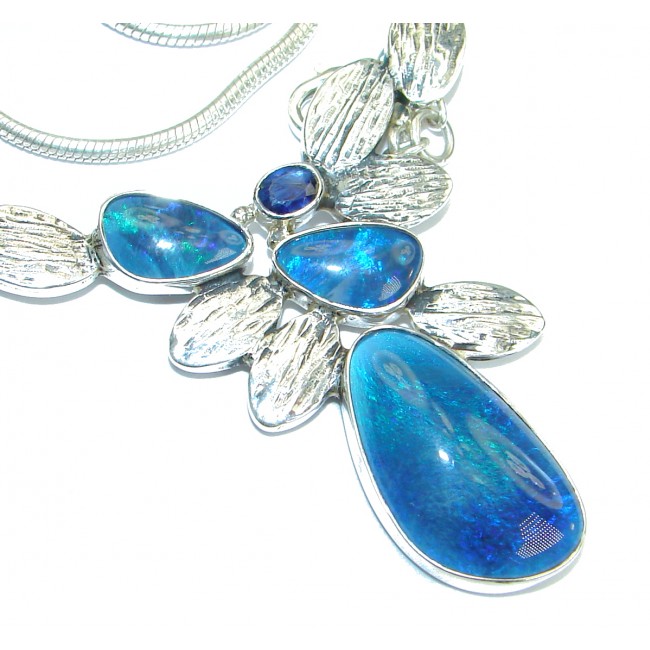 Spectacular Rustic Style Doublet Fire Opal .925 Sterling Silver brilliantly handcrafted necklace