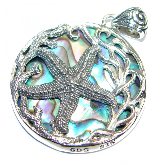 Starfish Rainbow Abalone .925 Sterling Silver handmade Pendant