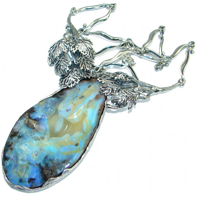 Spectacular Rustic Style Australian Boulder Opal .925 Sterling Silver brilliantly handcrafted necklace