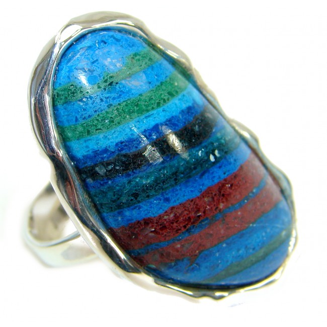 Blue Rainbow Calsilica .925 Sterling Silver handcrafted ring size 8 1/4