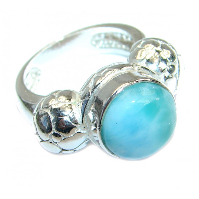 Bold Natural Larimar .925 Sterling Silver handcrafted Ring s. 7