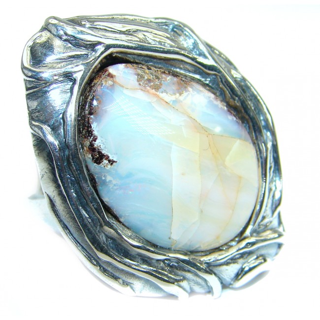 Genuine Boulder Opal .925 Sterling Silver handmade Ring Size 7 adjustable