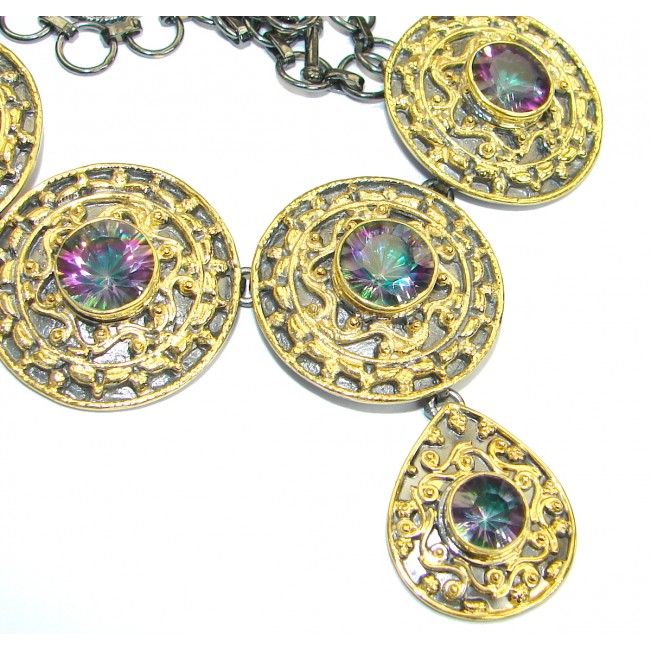 Byzantine Style Magic Topaz 14K Gold Rhodium over .925 Sterling Silver handmade necklace