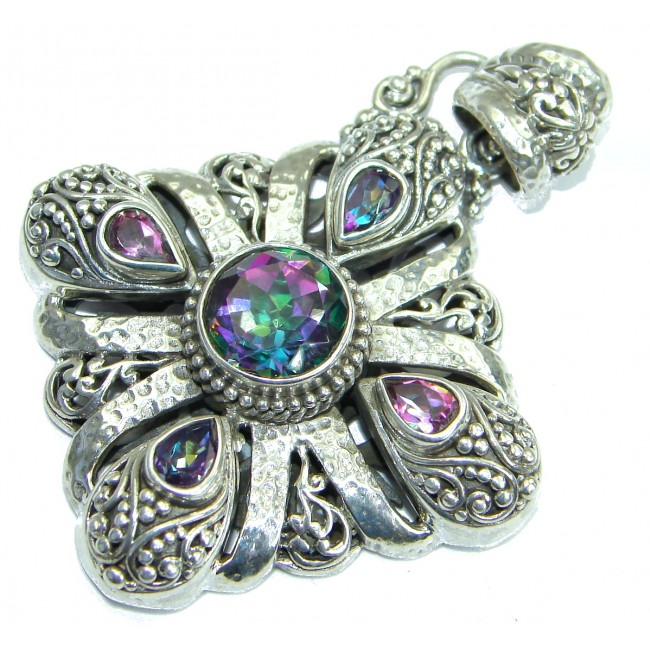 Vintage Design Pink Rainbow Magic Topaz .925 Sterling Silver handcrafted Pendant