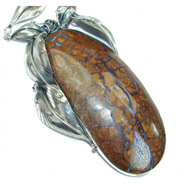 OVERSIZED! Spectacular Rustic Style Australian Boulder Opal .925 Sterling Silver brilliantly handcrafted necklace