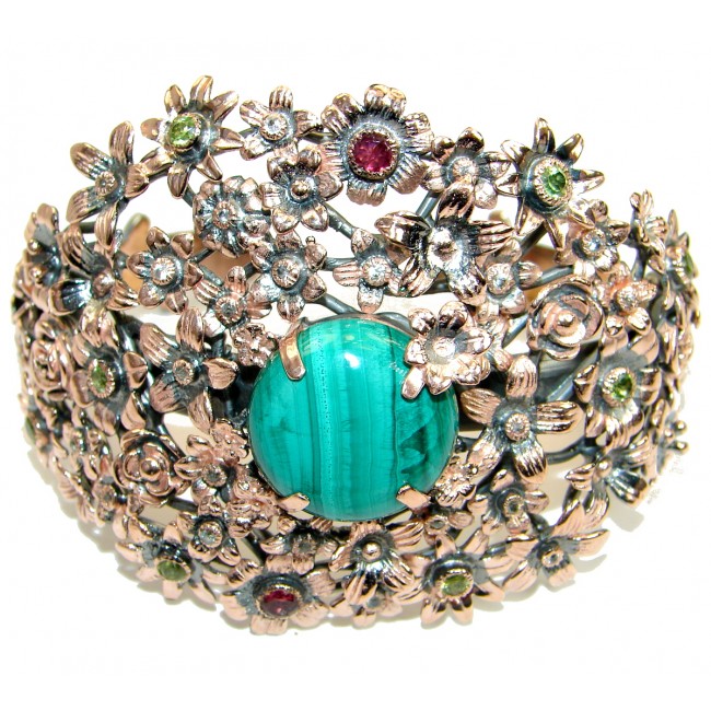 Enchanted Garden Malachite Gold over .925 Sterling Silver handcrafted Bracelet / Cuff