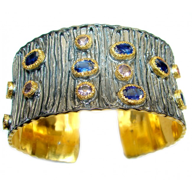 Nightfall African Kyanite 14K Gold Rhodium over .928 Sterling Silver entirely handcrafted Bracelet/Cuff