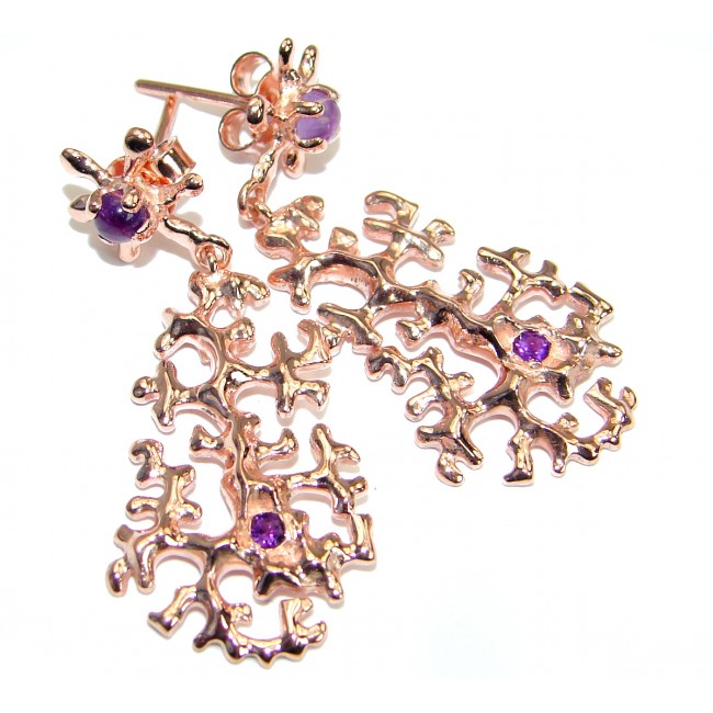Floral Design Amethyst Rose Gold over .925 Sterling Silver stud earrings