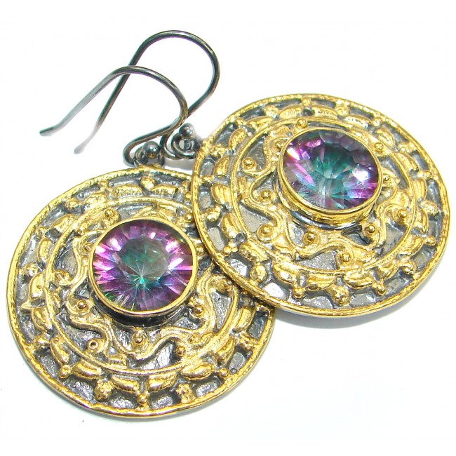 Byzantine Style Rainbow Magic Topaz 14 K Gold over .925 Sterling Silver earrings