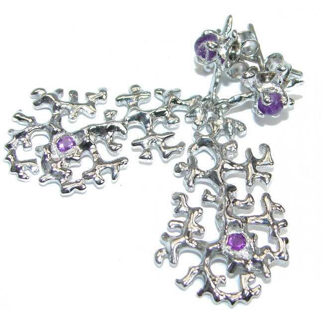 Floral Design Amethyst .925 Sterling Silver stud handcrafted earrings