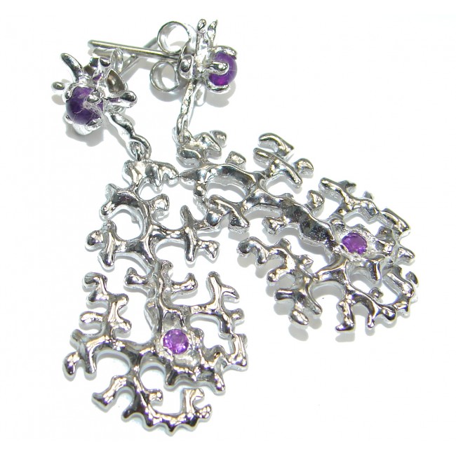 Floral Design Amethyst .925 Sterling Silver stud handcrafted earrings