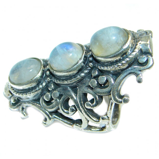 Fire Moonstone oxidized .925 Sterling Silver handcrafted ring size 7 1/4