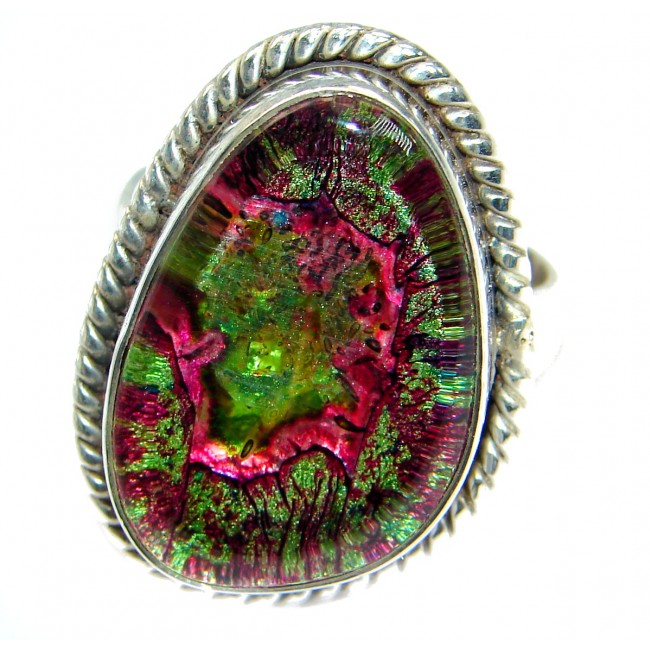Dichroic Glass .925 Sterling Silver handmade ring size 9