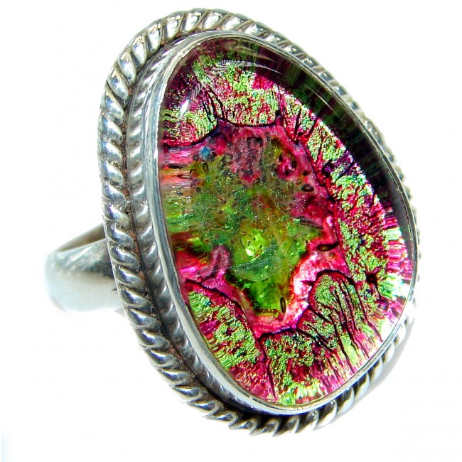 Dichroic Glass .925 Sterling Silver handmade ring size 9