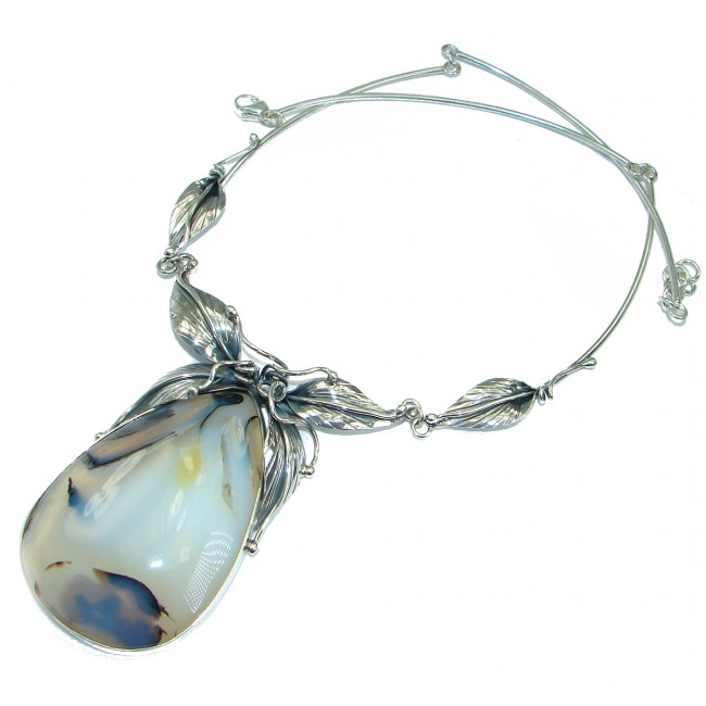 Boho Style Aura Of Beauty Natural Botswana Agate .925 Sterling Silver handmade necklace