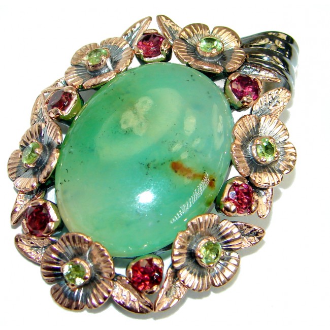 Back in Time Exquisite Green Chrysophrase .925 Sterling Silver handmade Pendant