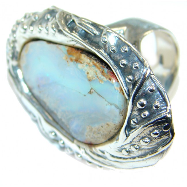 Bohom Style Genuine Boulder Opal .925 Sterling Silver handmade Ring Size 7 adjustable