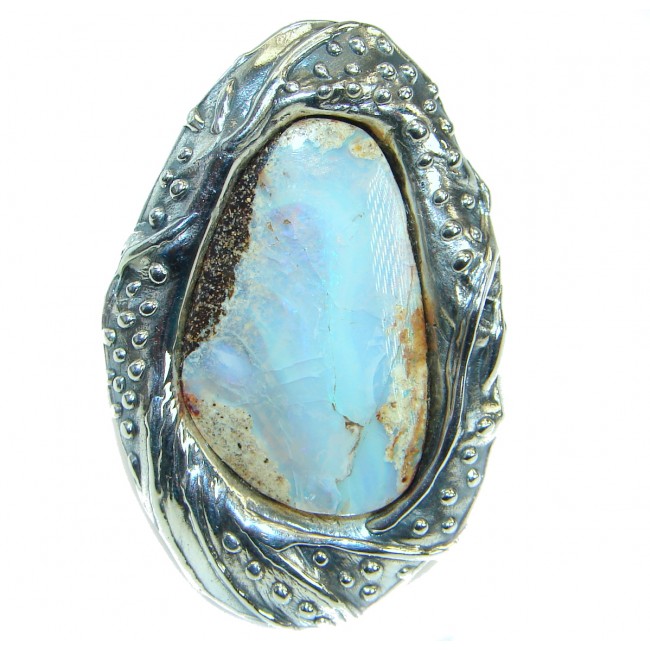 Bohom Style Genuine Boulder Opal .925 Sterling Silver handmade Ring Size 7 adjustable