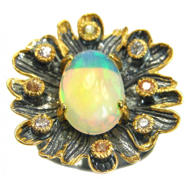 Natural 25.6ct Ethiopian Opal 18ct Gold Rhodium plated over Sterling Silver ring size 7 adjustable