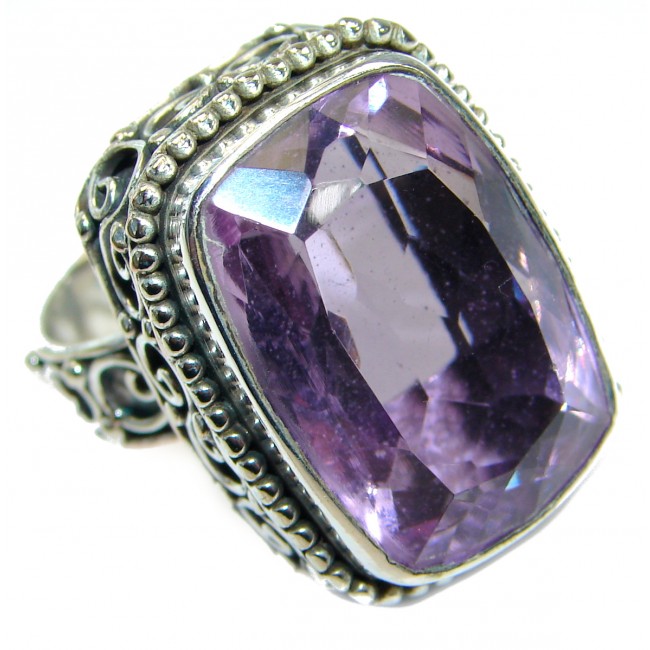 Bold Authentic Pink Amethyst .925 Sterling Silver handmade Statement Ring s. 8