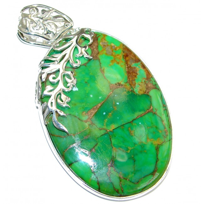 Green Turquoise with copper vains .925 Sterling Silver handcrafted Pendant