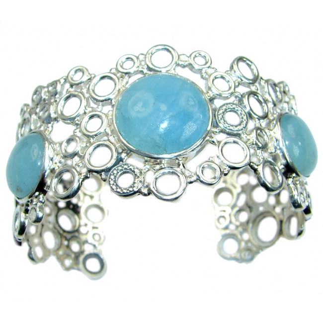 New Universe Genuine Aquamarine .925 Sterling Silver handmade Bracelet Cuff