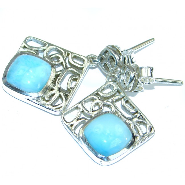 Precious genuine Blue Larimar .925 Sterling Silver handmade earrings