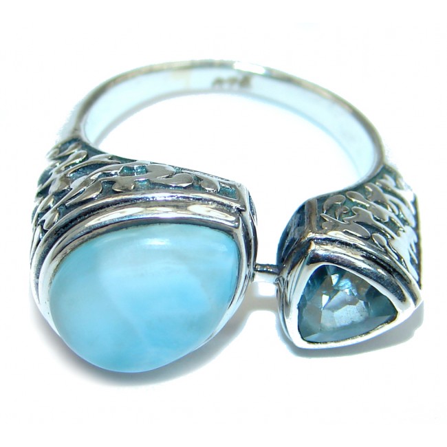 Natural Larimar .925 Sterling Silver handcrafted Ring s. 78