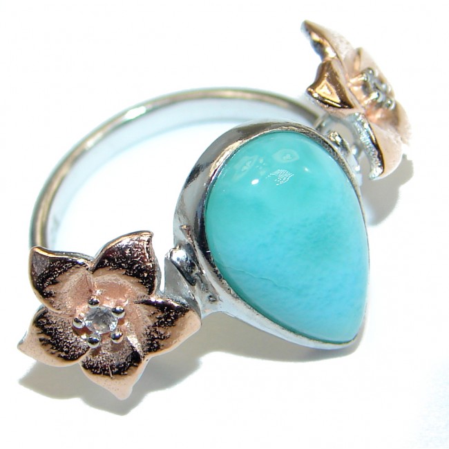 Natural Larimar 14K Gold over .925 Sterling Silver handcrafted Ring s. 7