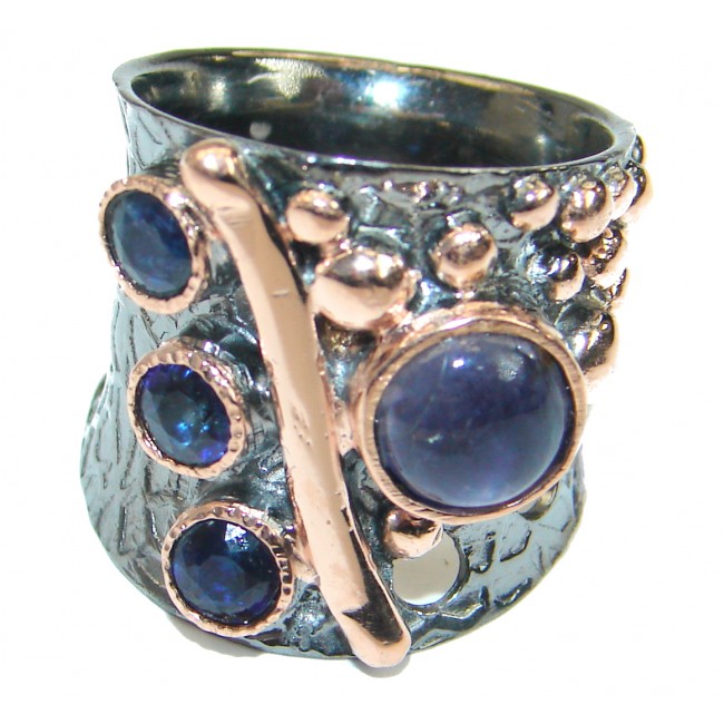 Authentic 12 ct Blue Sapphire Kyanite Gold Rhodium over .925 Sterling Silver handmade Ring s. 6
