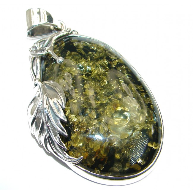 Great Design natural Green Baltic Amber .925 Sterling Silver handmade Pendant