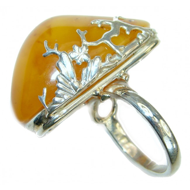 Huge Genuine Butterscotch Baltic Polish Amber .925 Sterling Silver handmade Ring size 7 adjustable