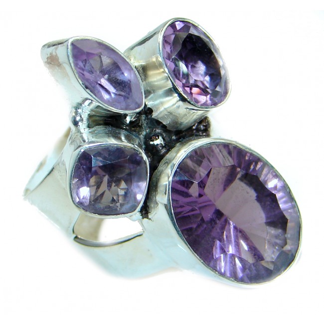Bold Authentic Amethyst .925 Sterling Silver handmade Statement Ring s. 10