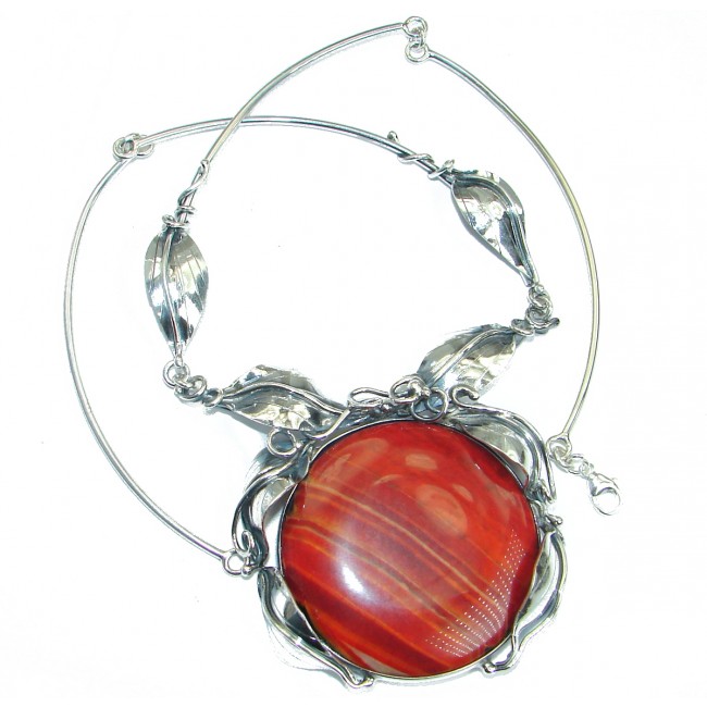 Huge Genuine Mexican Fire Agate oxidized .925 Sterling Silver handmade necklace