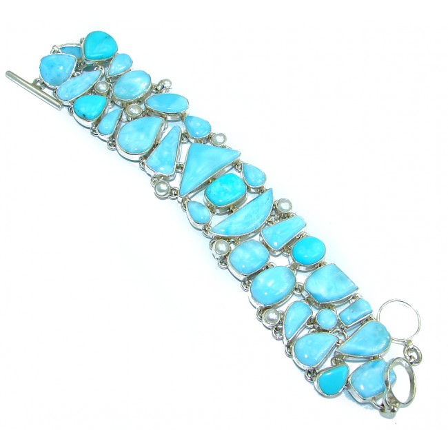 Huge Fine Art Blue Larimar .925 Sterling Silver handcrafted Bracelet