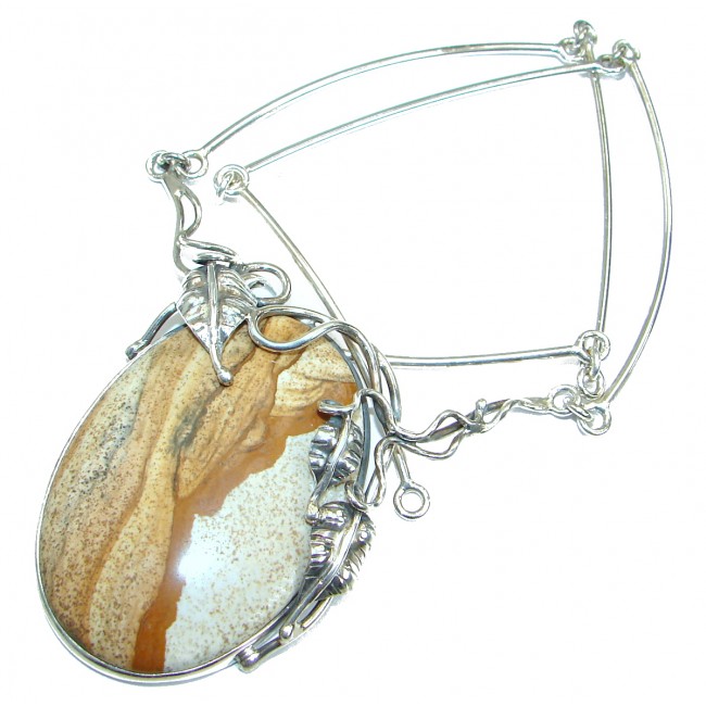 Huge Inspired by Nature Handcrafted AAA Picture Jasper .925 Sterling Silver Necklace