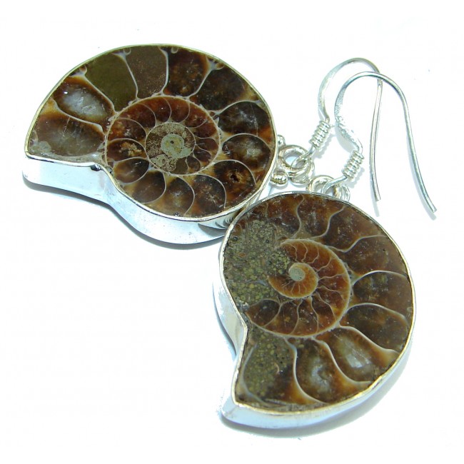 Handcrafted Ammonite Fossil .925 Sterling Silver earrings