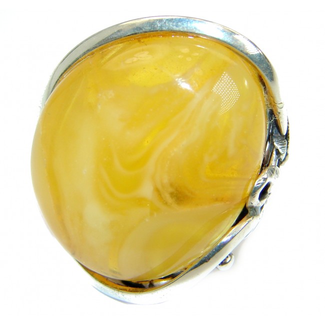 Huge Genuine Butterscotch Baltic Polish Amber .925 Sterling Silver handmade Ring size 7 3/4