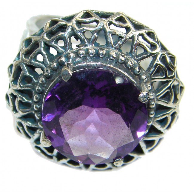 Natural Amethyst .925 Sterling Silver handmade Cocktail Ring s. 8 1/4