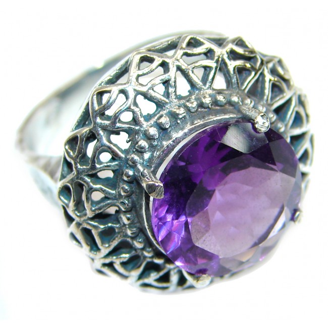 Natural Amethyst .925 Sterling Silver handmade Cocktail Ring s. 8 1/4