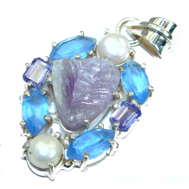 Blue Agate Druzy .925 Sterling Silver handcrafted Pendant
