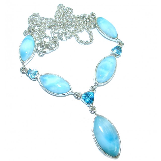 Luxury Larimar Swiss Blue Topaz .925 Sterling Silver handcrafted necklace