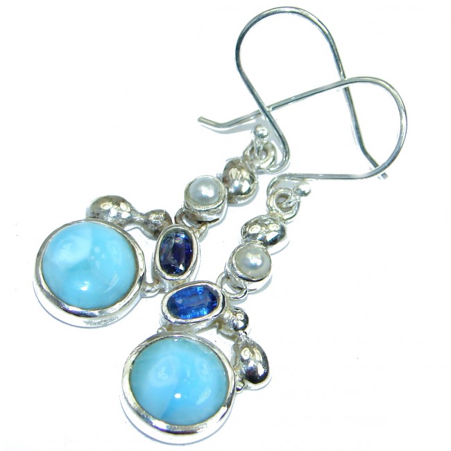 Precious genuine Blue Larimar Kyanite .925 Sterling Silver handmade earrings