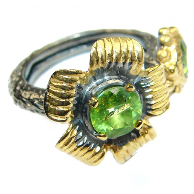 Floral Design genuine Peridot 14K Gold over .925 Sterling Silver handmade Cocktail Ring s. 7 1/4