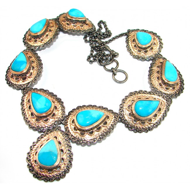 American Spirit Natural Sleeping Beauty Turquoise Gold Rhodium .925 Sterling Silver handmade Necklace