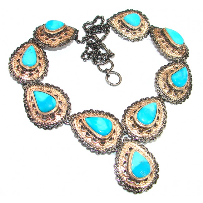 American Spirit Natural Sleeping Beauty Turquoise Gold Rhodium .925 Sterling Silver handmade Necklace