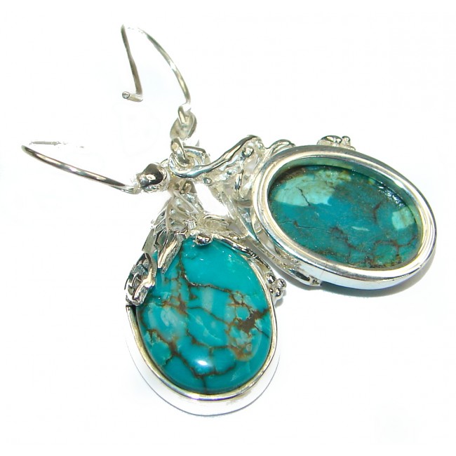 Precious genuine Turquoise .925 Sterling Silver handmade earrings