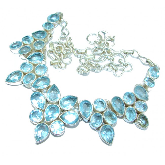 Luxury Swiss Blue Topaz color quartz .925 Sterling Silver handcrafted necklace