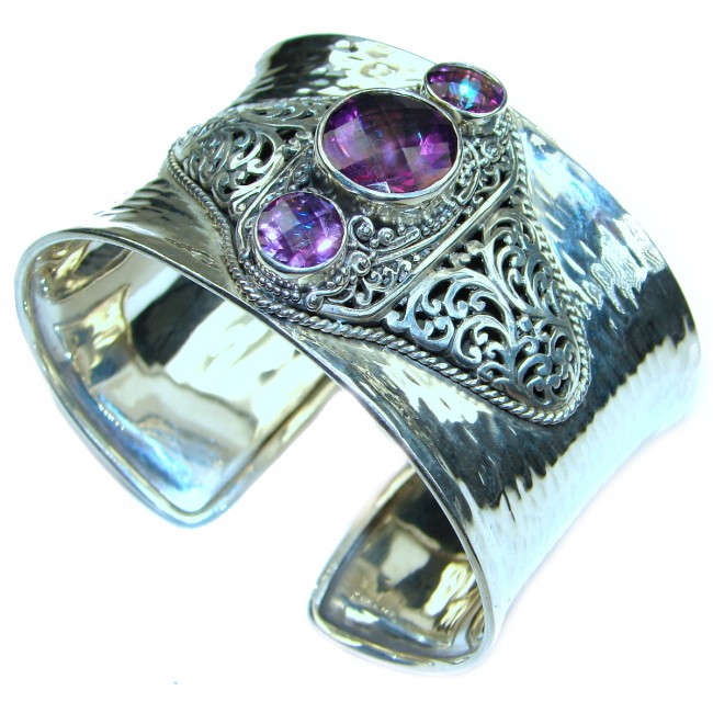Huge Luxury Volcanic Mystic Topaz Sterling .925 Silver handmade Cuff/Bracelet